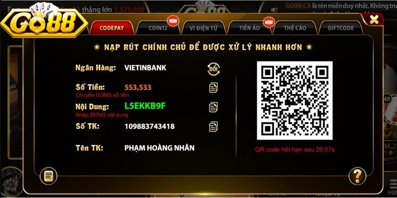 Nạp Tiền Go88 Siêu Tốc – Giao Dịch Mượt, Liền Mạch 3 Chia sẻ các bước thực hiện nạp tiền Go88 nhanh chóng